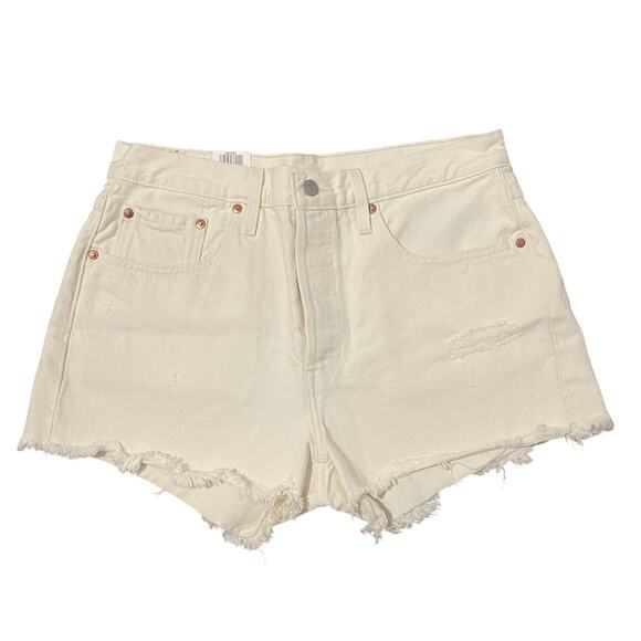 Levi’s 501 Signature Button Fly High Rise Cream Denim Shorts Women's Size 31 - Picture 1 of 10